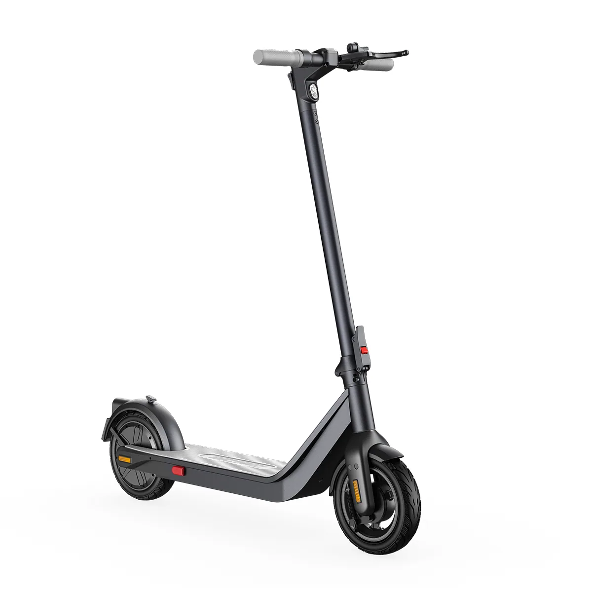 Trottinette électrique Inmotion Air vue de trois-quarts arrière en studio, garde-boue arrière et plateau visibles