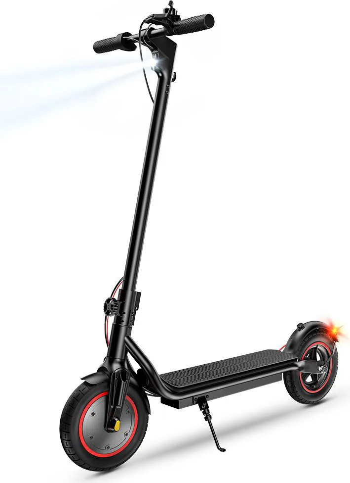 Trottinette électrique iScooter W6 avec phare avant allumé et feu arrière orange