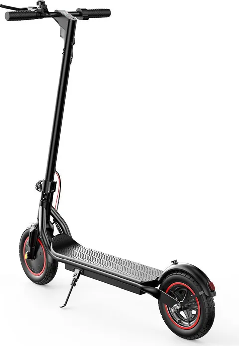 Trottinette électrique iScooter W6 vue de trois-quarts sous un autre angle, plateau et roue arrière visibles