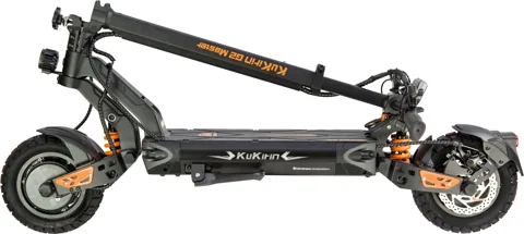 Trottinette électrique Kukirin G2 Master pliée, vue de profil, potence couchée sur le plateau