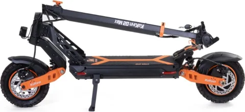 Trottinette électrique Kukirin G2 Max pliée, vue de profil, potence marquée G2 Max couchée sur le plateau