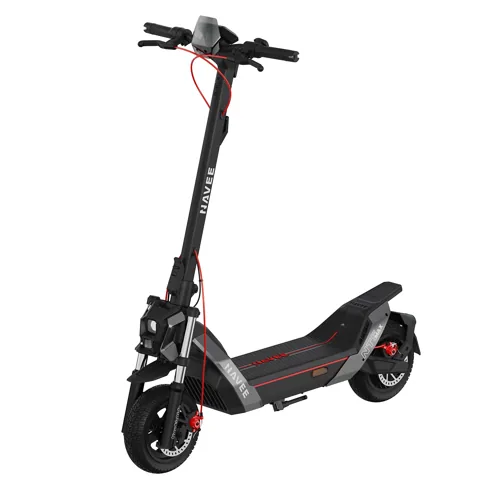 Trottinette électrique Navee NT5 Max vue de trois-quarts avant, guidon déplié
