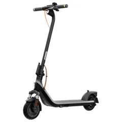 Trottinette électrique Segway Ninebot E2 Plus E II noire et grise, vue de trois quarts avant, dépliée