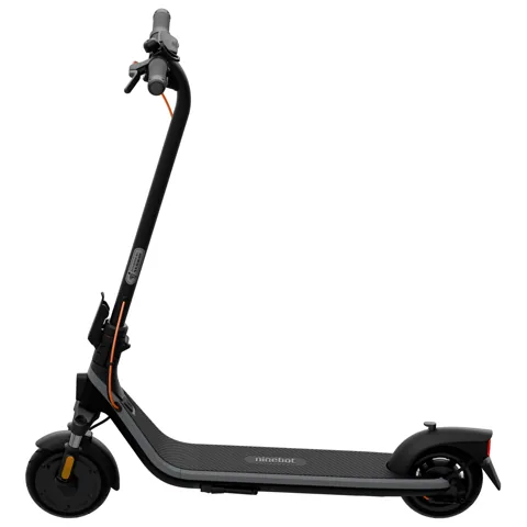 Trottinette électrique Segway Ninebot E2 Plus E II noire et grise, vue de trois quarts arrière, dépliée