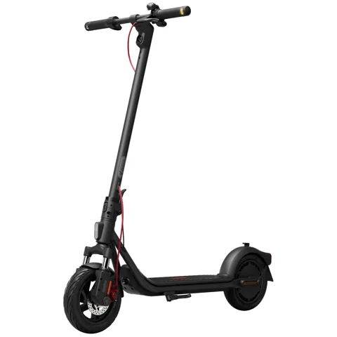 Trottinette électrique Segway Ninebot F2 Pro E II noire, vue de trois quarts avant, dépliée