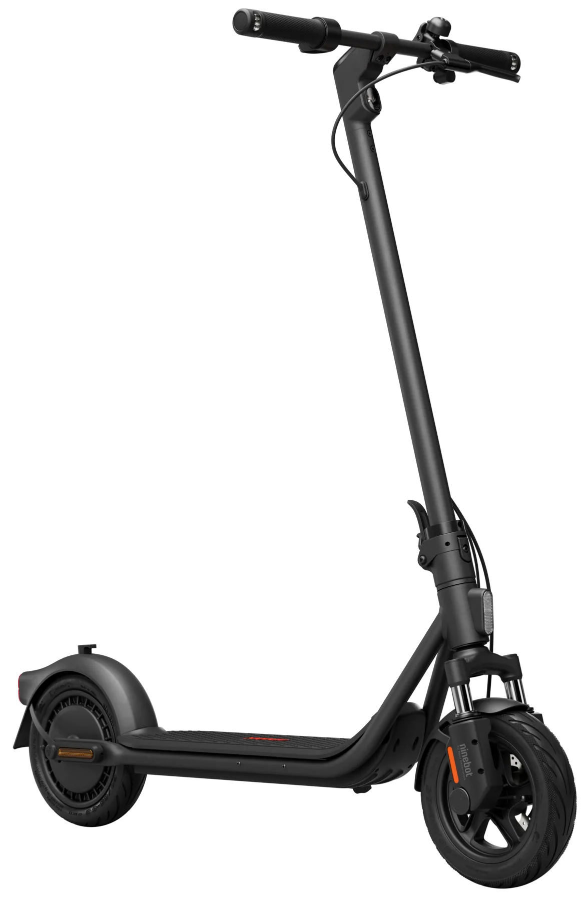 Trottinette électrique Segway Ninebot F2 E II noire, vue de trois quarts avant, dépliée