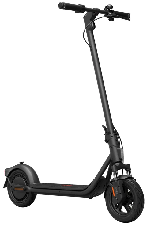 Trottinette électrique Segway Ninebot F2 E II noire, vue de trois quarts avant, dépliée