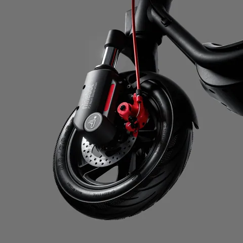 Roue avant de la Segway-Ninebot F2 Pro E II avec frein à disque et étrier rouge