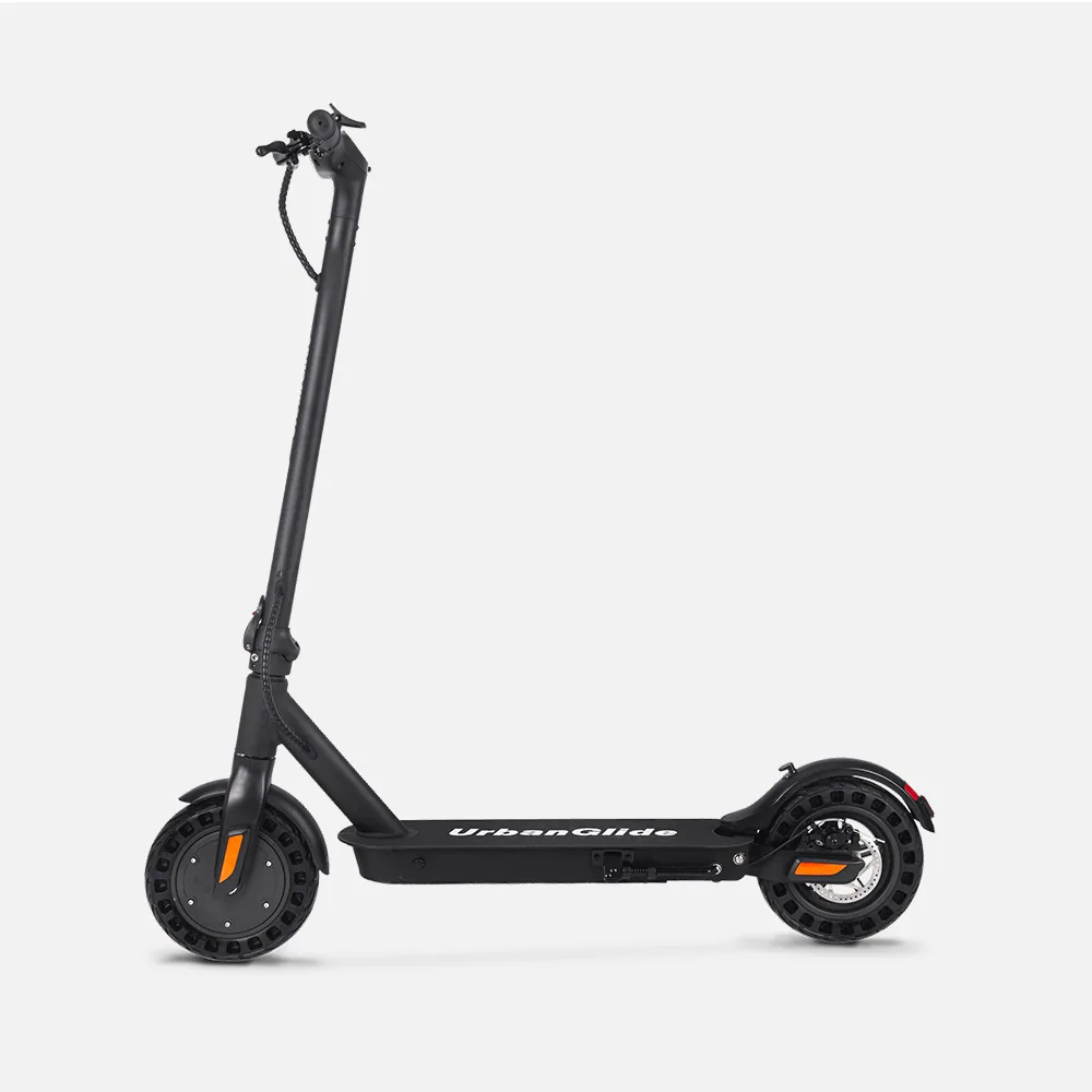 Trottinette électrique Urbanglide Ride 100XS noire, vue de profil, guidon déplié