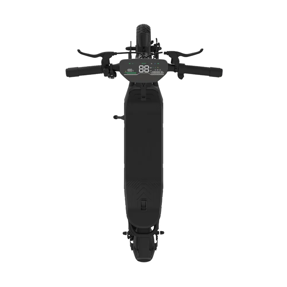 Trottinette électrique Wispeed SUVPILOT 150 R noire vue de dessus : écran au centre du guidon et plateau