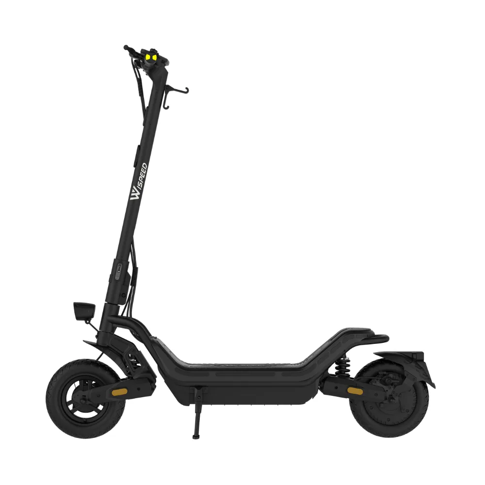 Trottinette électrique Wispeed SUVPILOT 150 R noire vue de profil, roue avant à gauche