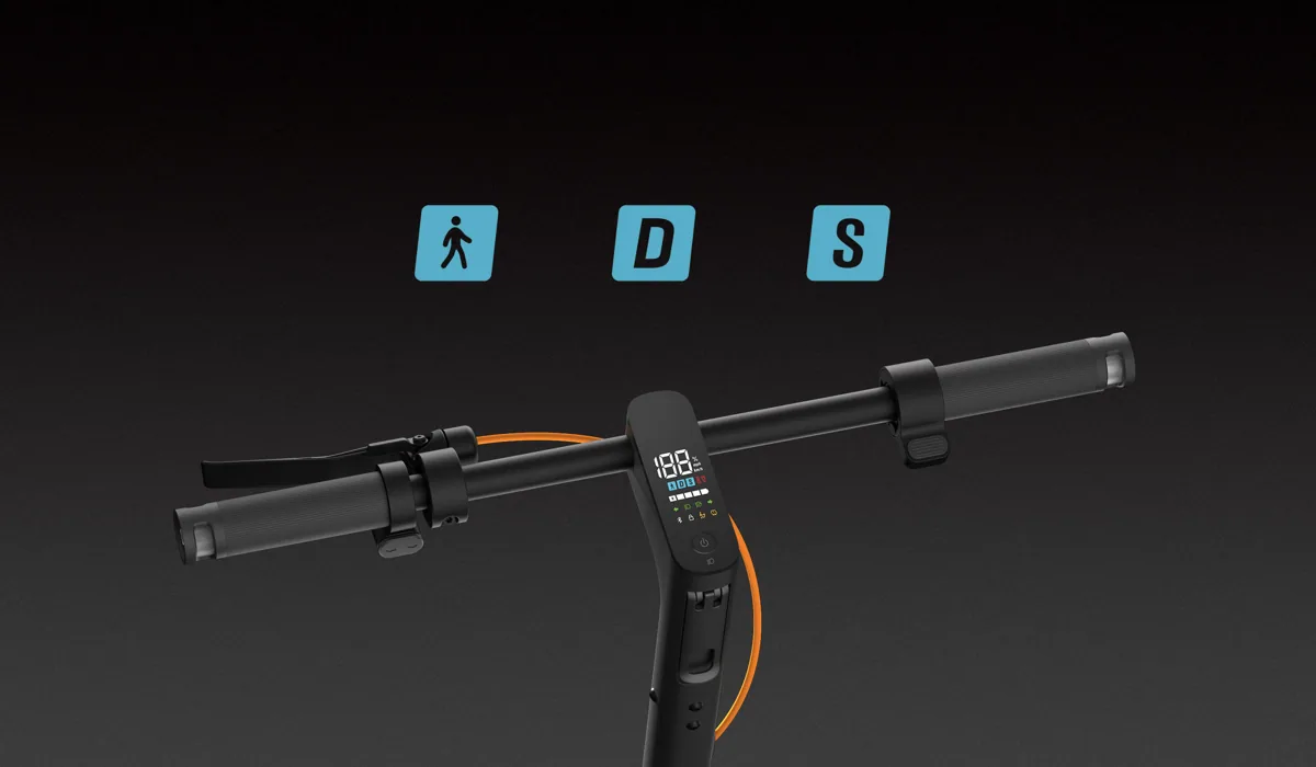 Guidon de la Xiaomi Electric Scooter 6 Pro avec l'écran et les icônes des trois modes de conduite