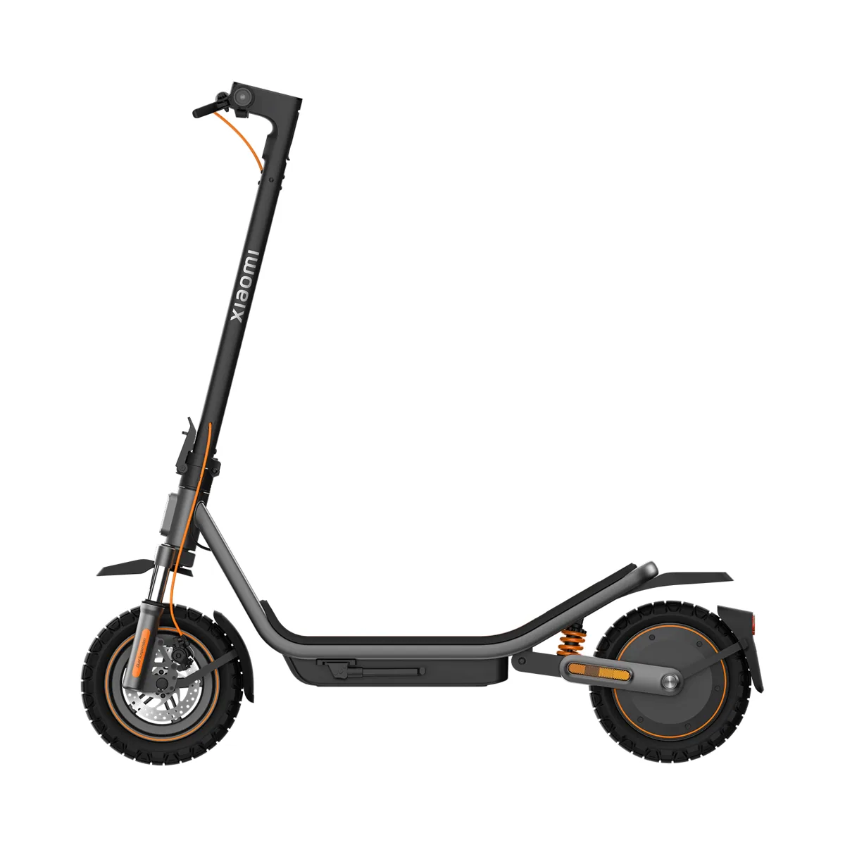 Trottinette électrique Xiaomi Electric Scooter 6 Pro noire et grise, vue de profil, dépliée