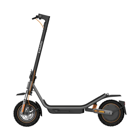 Trottinette électrique Xiaomi Electric Scooter 6 Pro noire et grise, vue de profil, dépliée