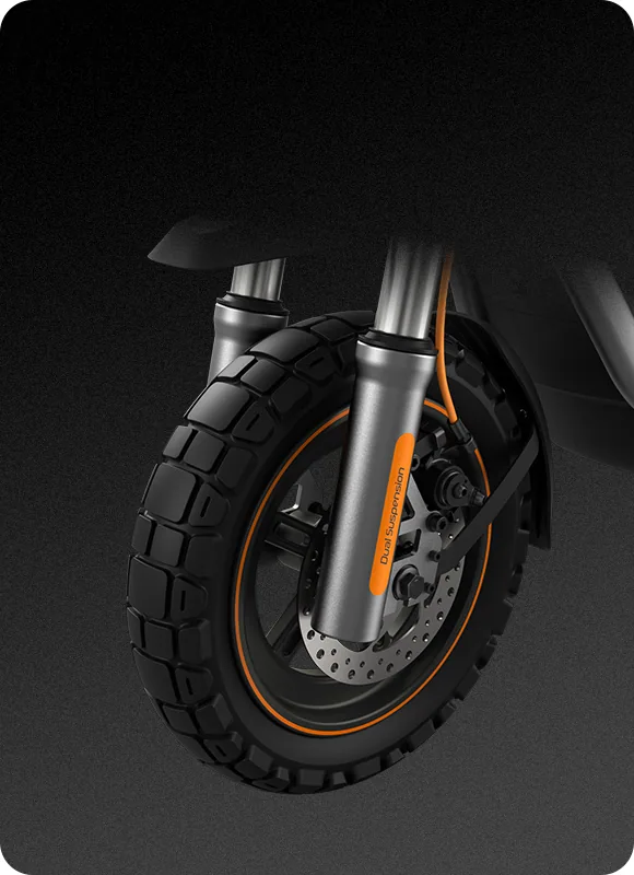 Roue avant de la Xiaomi Electric Scooter 6 Pro avec le pneu tout-terrain, le disque de frein et la fourche à ressort